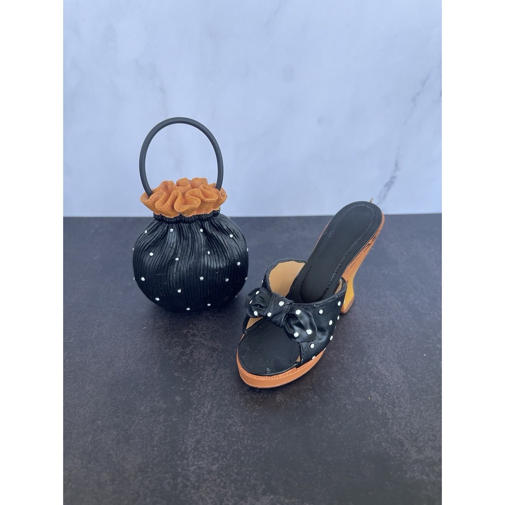 Miniature Purse And Shoe Collection Black With White Polk A Dots